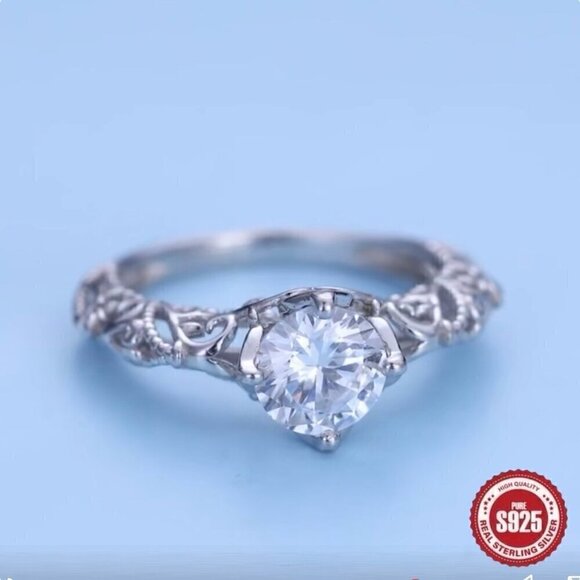NEW Engagement Ring SZ. 7 S925 Sterling Silver Filigree Romantic Feminine - Picture 3 of 12